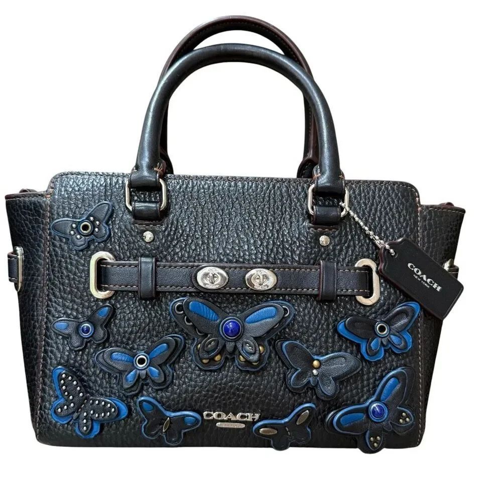 COACH Mini Break Carry All Swagger Butterfly Black pebbled leather purse bag
